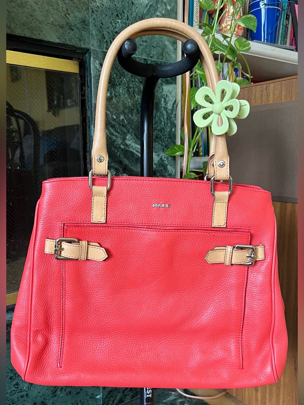 PRUNE Leather Tote Crossbody Bag Coral Orange Satchel Large Everyday Bag EUC